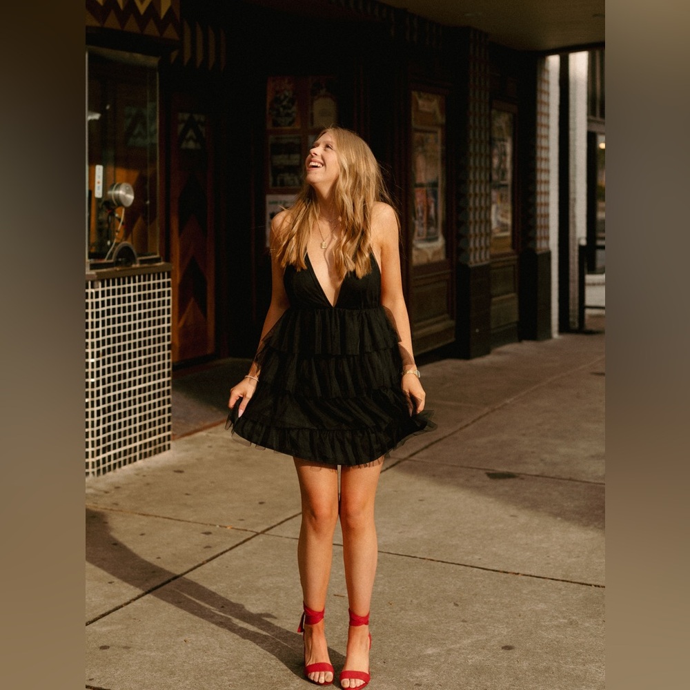Lucy in the Sky Black Lace-Trim Mini Dress